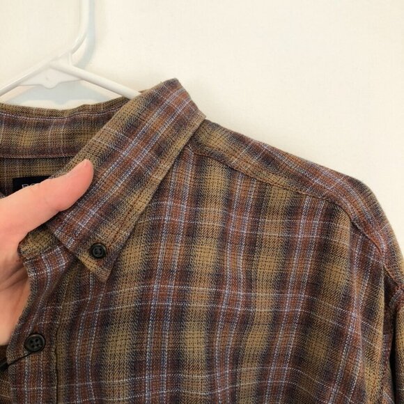 NEW NWT ROUNDTREE YORKE Mens Tan Brown Blue White Navy Plaid Cotton Button Down - Picture 6 of 10